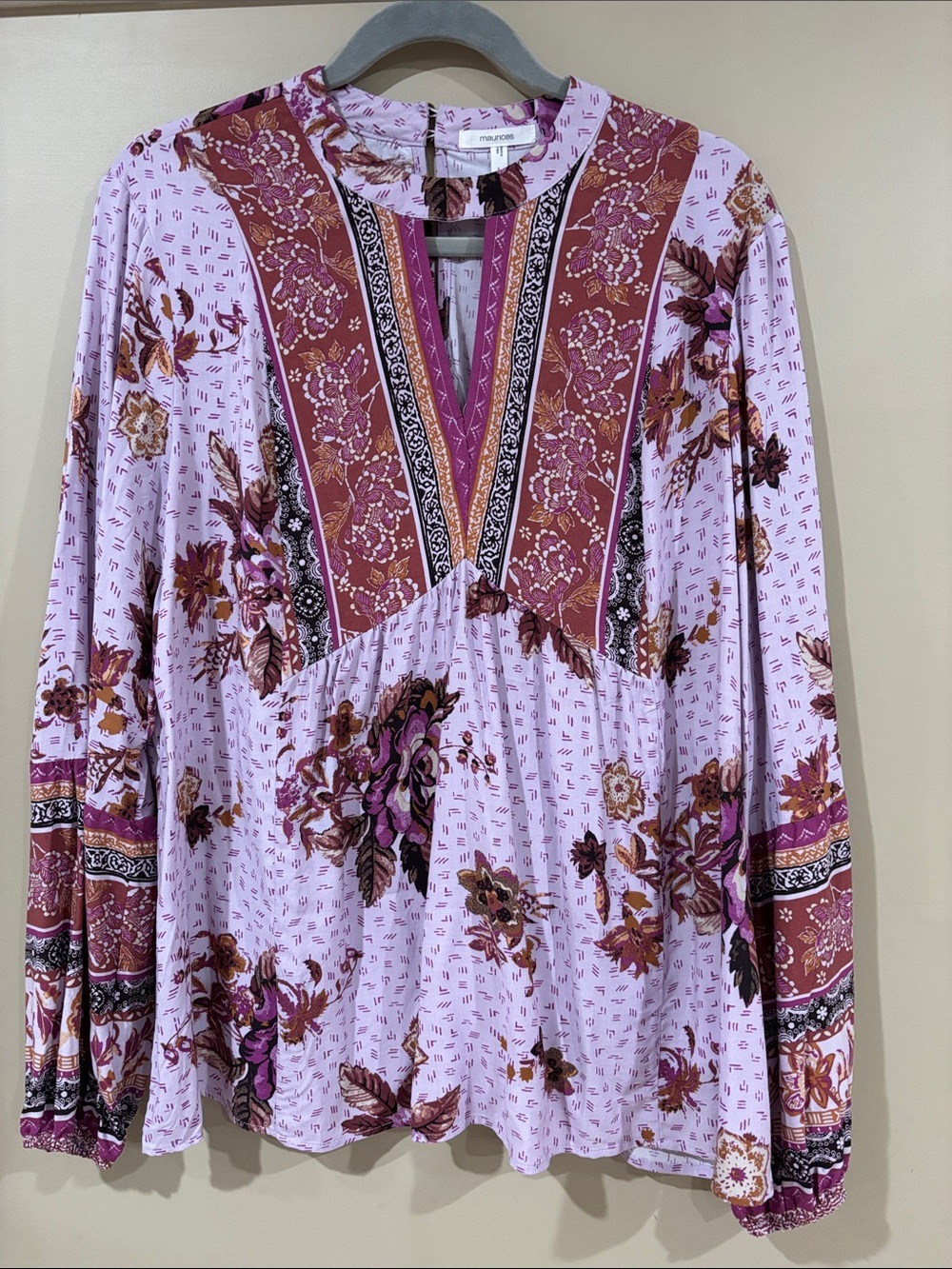 Purple Balloon sleeve boho top